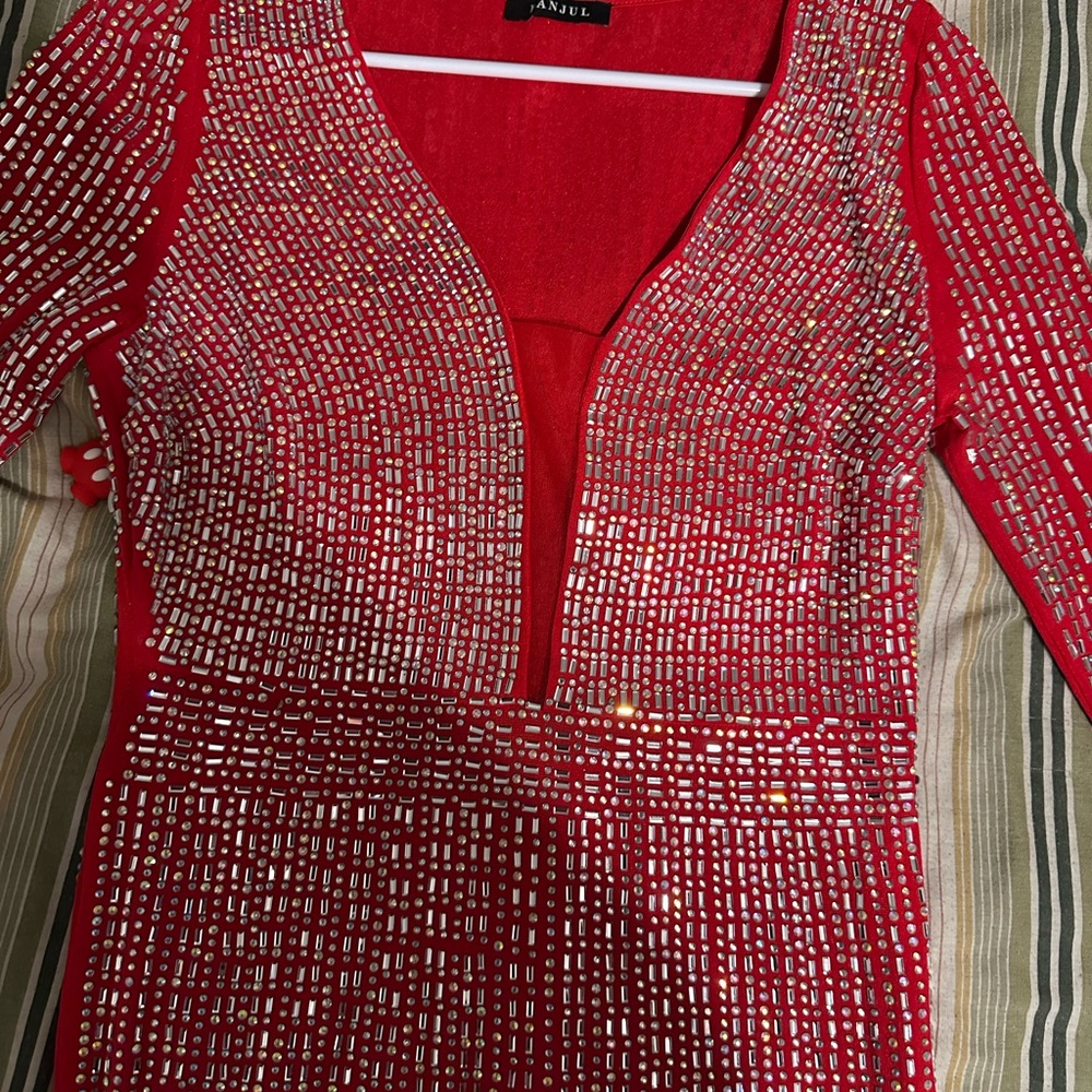 Banjul Red Sequin Midi Dress